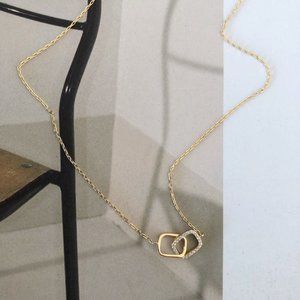 14k Gold Linked Ring Necklace, Linked Curved Square Necklace, Gift For Her